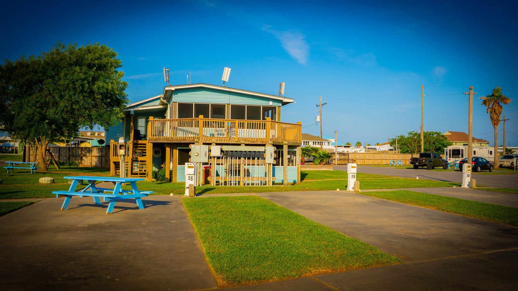 concrete RV pads and site pedestals at The Palms RV Resort
